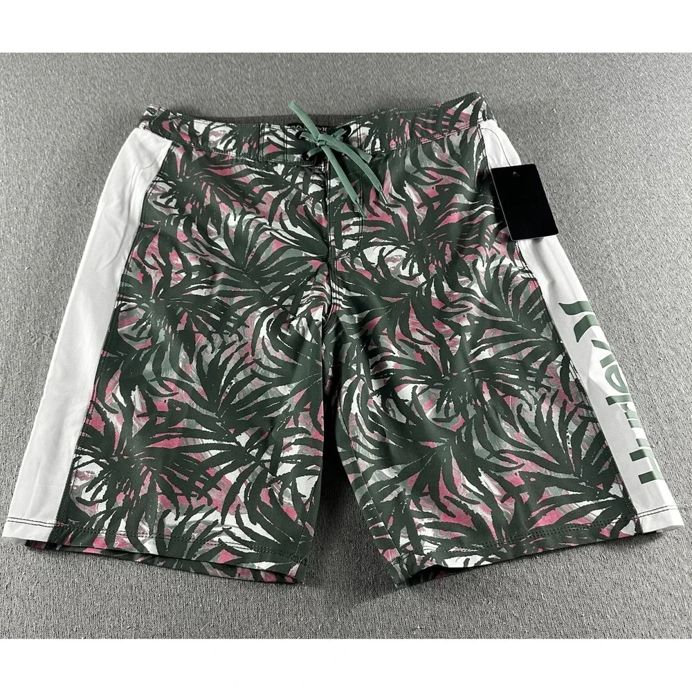 Hurley Board Shorts Mens 30 Green‎ Pink Tropical Escape Paradise AOP NEW